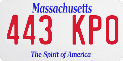 MA license plate 443KP0