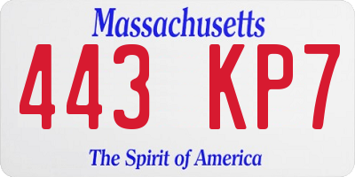 MA license plate 443KP7