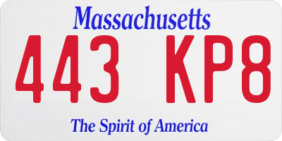 MA license plate 443KP8