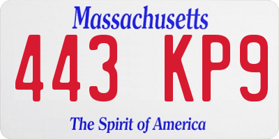 MA license plate 443KP9