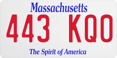 MA license plate 443KQ0