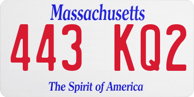 MA license plate 443KQ2