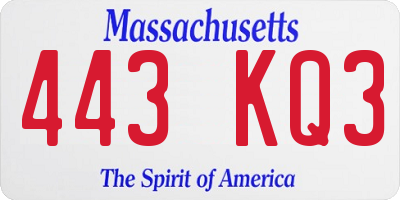 MA license plate 443KQ3