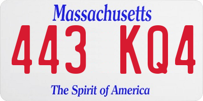 MA license plate 443KQ4