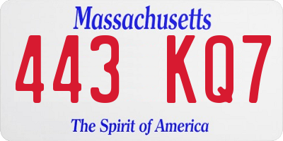 MA license plate 443KQ7