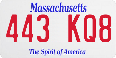 MA license plate 443KQ8