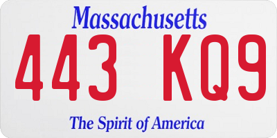 MA license plate 443KQ9