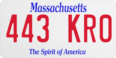 MA license plate 443KR0