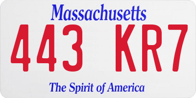 MA license plate 443KR7