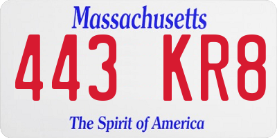 MA license plate 443KR8