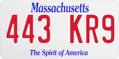 MA license plate 443KR9