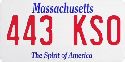 MA license plate 443KS0