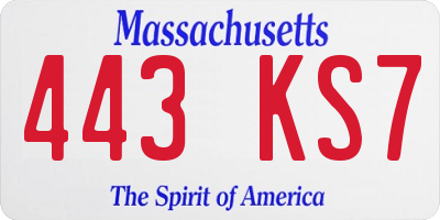 MA license plate 443KS7