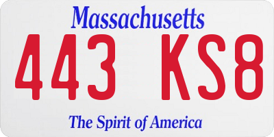 MA license plate 443KS8