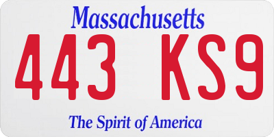 MA license plate 443KS9