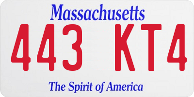 MA license plate 443KT4