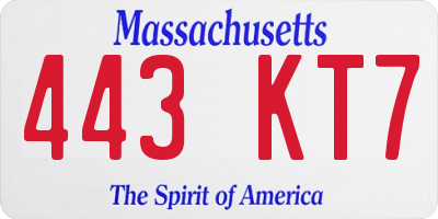 MA license plate 443KT7