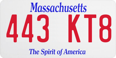 MA license plate 443KT8
