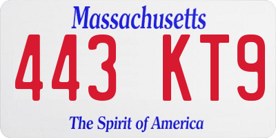 MA license plate 443KT9