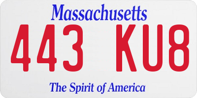 MA license plate 443KU8