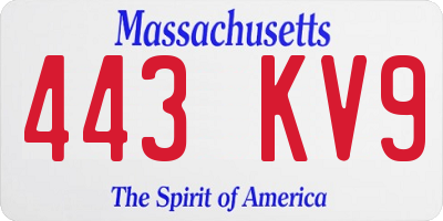 MA license plate 443KV9