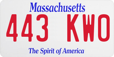 MA license plate 443KW0