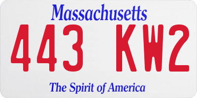 MA license plate 443KW2