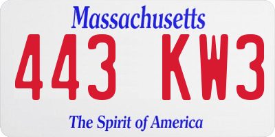MA license plate 443KW3