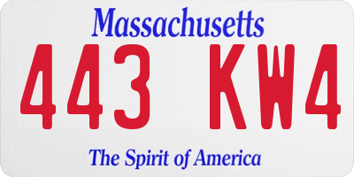 MA license plate 443KW4