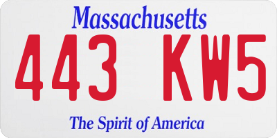 MA license plate 443KW5