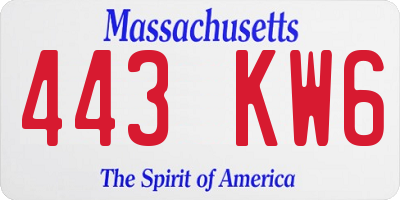 MA license plate 443KW6
