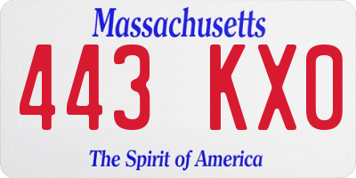 MA license plate 443KX0
