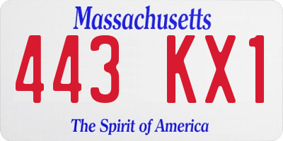 MA license plate 443KX1