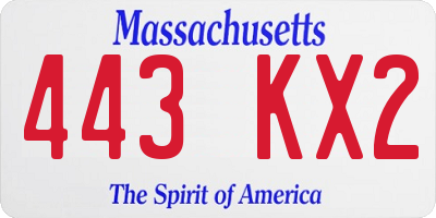 MA license plate 443KX2