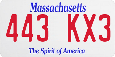 MA license plate 443KX3