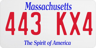 MA license plate 443KX4