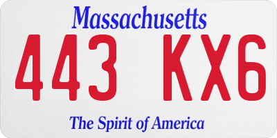 MA license plate 443KX6