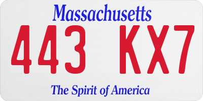 MA license plate 443KX7