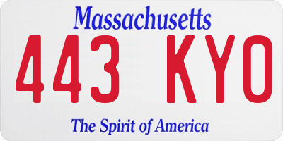 MA license plate 443KY0