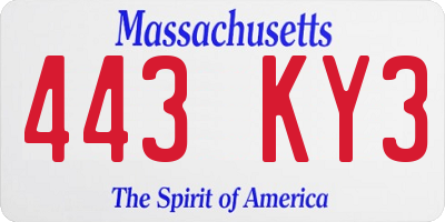 MA license plate 443KY3