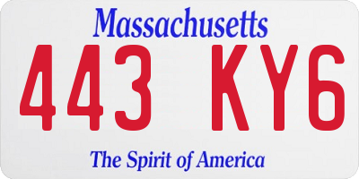 MA license plate 443KY6