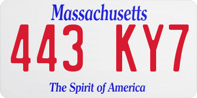 MA license plate 443KY7