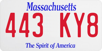 MA license plate 443KY8