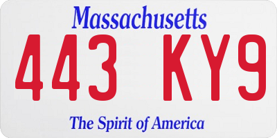 MA license plate 443KY9