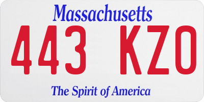 MA license plate 443KZ0