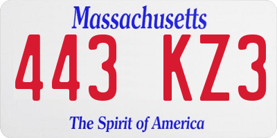 MA license plate 443KZ3