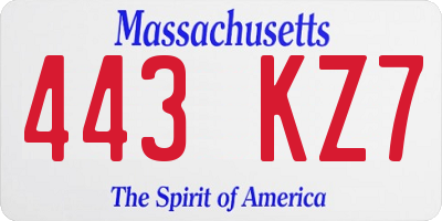MA license plate 443KZ7