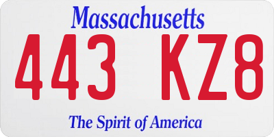 MA license plate 443KZ8