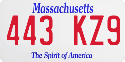 MA license plate 443KZ9