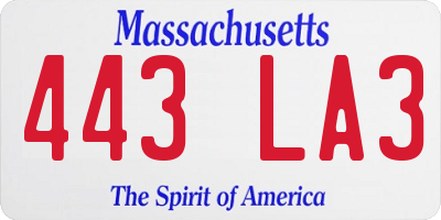 MA license plate 443LA3